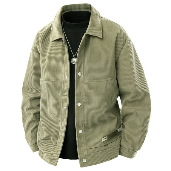 GrmtClth Mens Corduroy Jacket Vintage Thermal Button Down Trucker Jacket Midweight Lapel Thick Warm Winter Jacket Light Green XL
