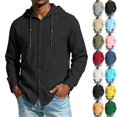 thumbnail image 1 of GrmtClth Mens Cotton Linen Shirts Button Down Hoodies Long Sleeve Casual Beach Tops Lightweight Fashion Shirt with Hood for All Season 3XL, 1 of 6