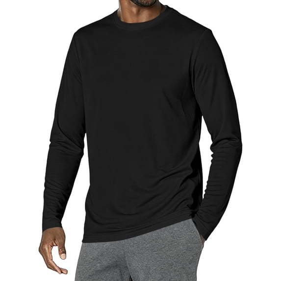 GrmtClth Mens Crew Neck Solid Long Sleeve Top, Plain Breathable Soft Loose Fit Weekend Athletic Undershirts Black 2XL