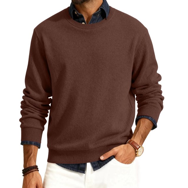 GrmtClth Mens Crew Neck Sweaters Lightweight Knit Sweaters Casual Basic Comfy Soft Long Sleeve Pullover Brown L