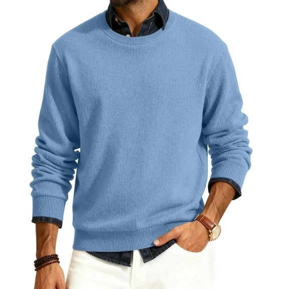 GrmtClth Mens Crewneck Sweaters Big and Tall Knit Sweaters Classic Casual Comfy Soft Long Sleeve Pullover Light Blue XL