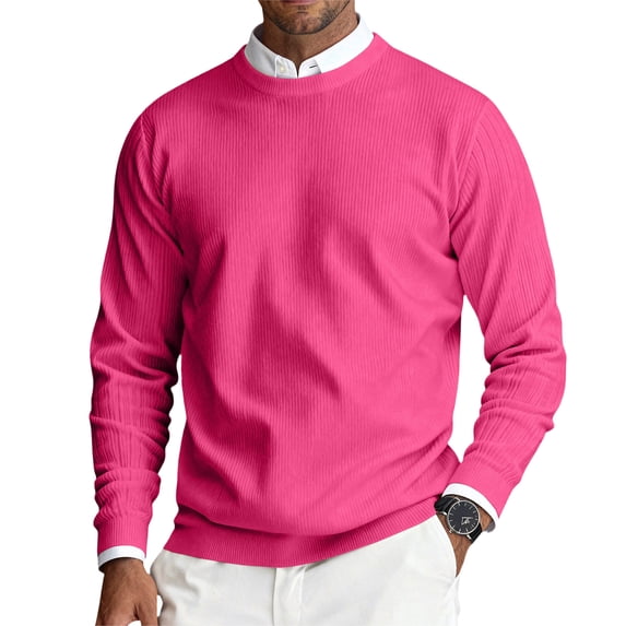 GrmtClth Mens Crewneck Sweaters Breathable Knitted Sweaters Classic Basic Comfort Soft Long Sleeve Pullover Sweaters Hot Pink S