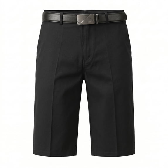 GrmtClth Mens Daily Short‑Pants Urban Solid Tone Cotton Linen Straight Leg Formal Golf Shorts Flat Front Regular Fit Summer Casual Business Shorts Black 33
