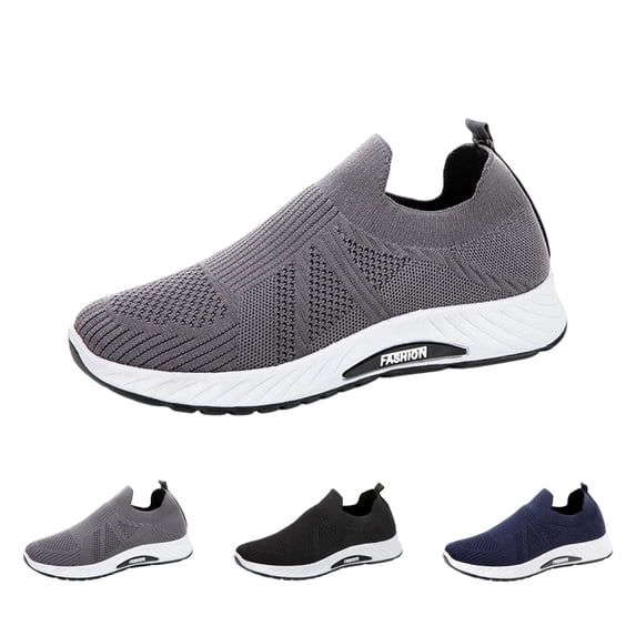 GrmtClth Mens Daily‑Wear Fly‑Knit Slip‑On Sneakers Hollow Mesh Breathable Structure Non‑Slip Sole Hiking Casual Athletic Shoes