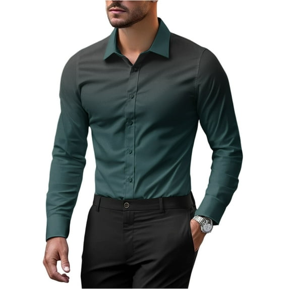 GrmtClth Mens Dress Shirt Long Sleeve Regular Fit Button Down Shirt Vintage Soft Gradient color Casual Shirts Army Green M