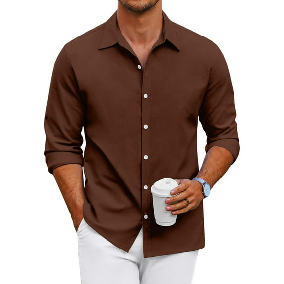 GrmtClth Mens Dress Shirt Long Sleeve Slim Fit Button Down Shirt Business Stretch Solid Color Casual Shirts Brown M