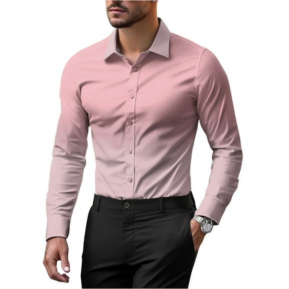 GrmtClth Mens Dress Shirts Long Sleeve Regular Fit Button Down Shirt Classic Stretch Gradient color Casual Shirts Pink XL