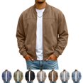 thumbnail image 1 of GrmtClth Mens Faux Suede Baseball Collar Outerwear Classic Bomber Style Full Zip Closure Ribbed Cuffs Hem Side Pockets Casual Coats, 1 of 8