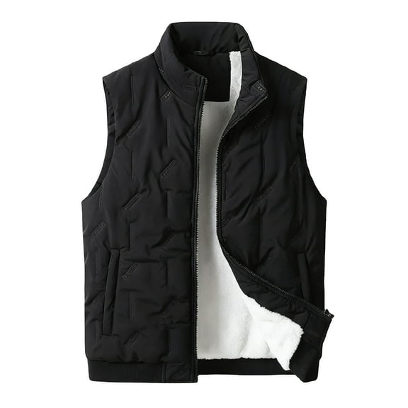 GrmtClth Mens Fleece Vest Oversized Zip Up Sleeveless Quilted Vest Comfort Soft Thermal Winter Coat with Pockets Black XL