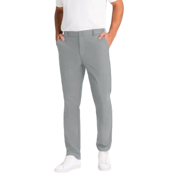 GrmtClth Mens Golf Pants Work Comfortable Trouser Fashion Straight Leg Breathable Pant with Belt Loops Light Gray XL