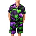 thumbnail image 1 of GrmtClth Mens Halloween Pajamas Set Satin Finish Pumpkin Print Short Sleeve Button Down Sleepwear 2 Piece Loungewear Pjs with Convenient Side Pockets Green L, 1 of 4