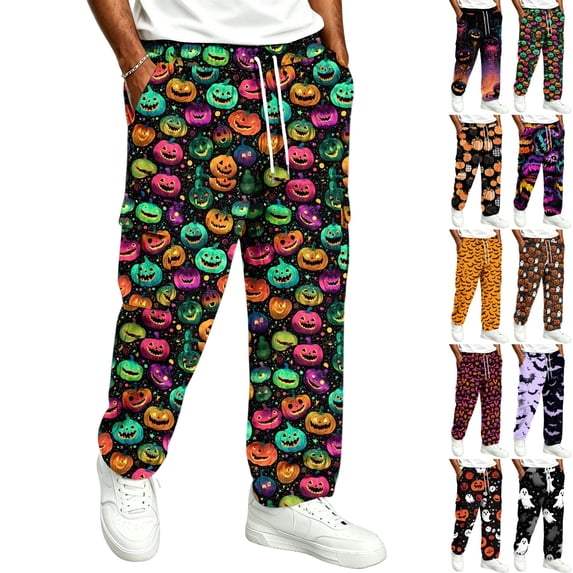 GrmtClth Mens Halloween Printed Sweatpants Plus Size Spooky Graphic Cuffed Joggers Elastic Drawstring Deep Side Pockets Soft Home And Party Loungewear Green 2XL