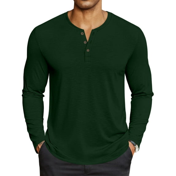 GrmtClth Mens Henley Shirt Cotton Blend Raglan Long Sleeve T-Shirt Lightweight Comfy Fashion Button Pullover Shirt 2025 Fall Army Green XXXL