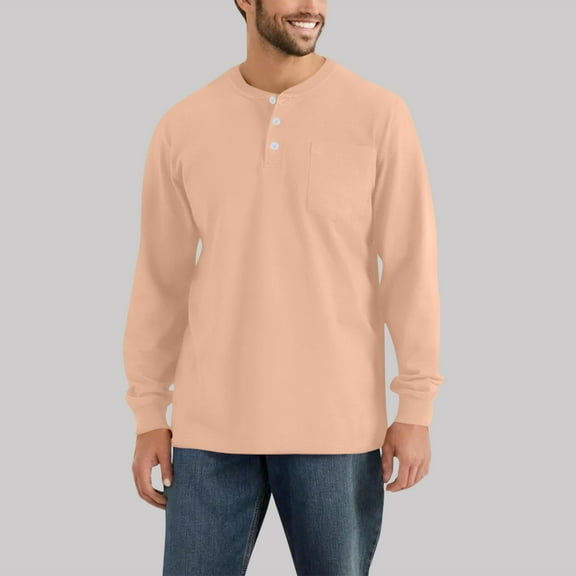 GrmtClth Mens Henley Shirts Casual Fit Long Sleeve Button T-Shirts Hombre Basic Pullover Shirt with pocket Complexion XXXL