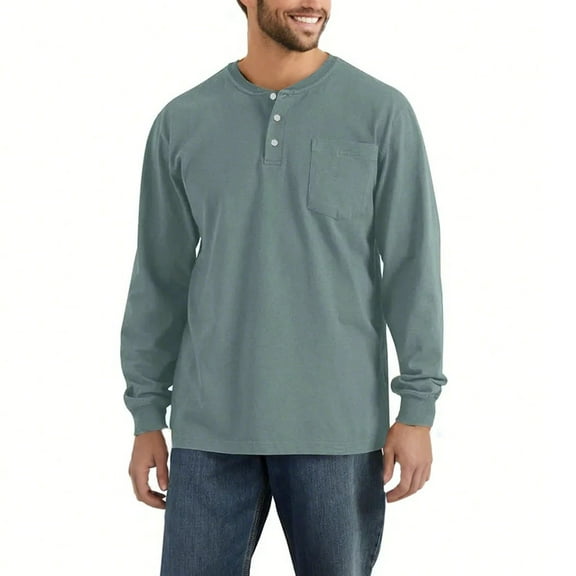 GrmtClth Mens Henley Shirts Casual Fit Long Sleeve Button Up T-Shirts Cotton Blend Lounge Pullover Shirt with pocket Cyan XXL