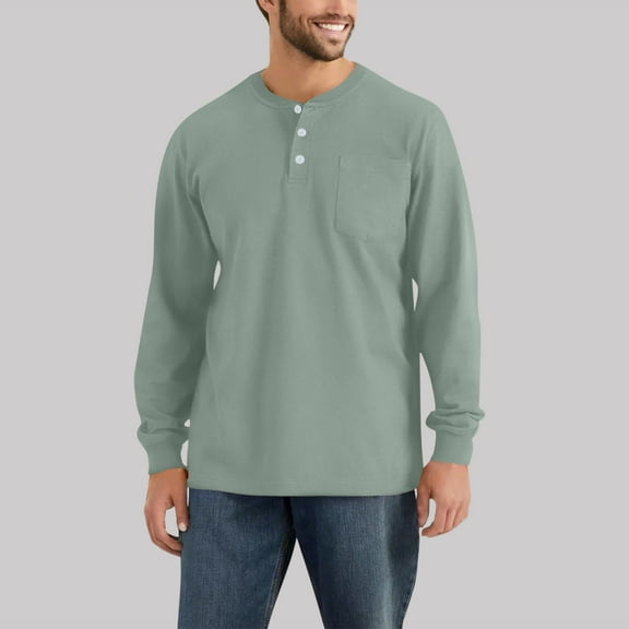 GrmtClth Mens Henley Shirts Fashion Long Sleeve Button T-Shirts Soft Comfy Lounge Pullover Shirt with pocket Mint Green M