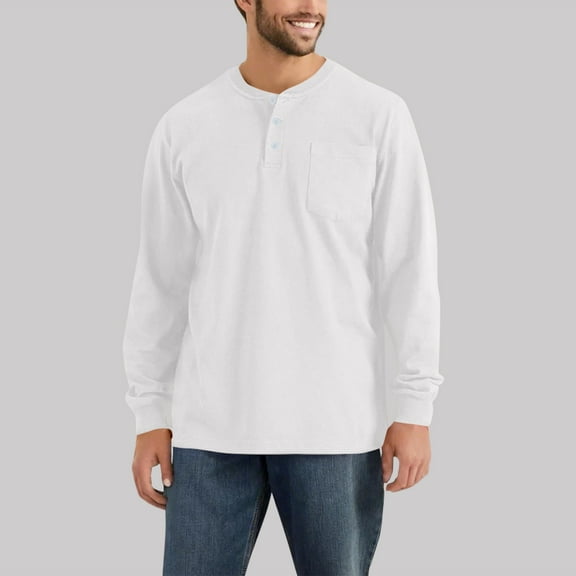 GrmtClth Mens Henley Shirts Fashion Long Sleeve Button Up T-Shirts Soft Comfy Lightweight Pullover Shirt with pocket White XXL