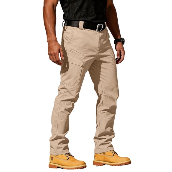 GrmtClth Mens Hiking Pants Ripstop Water Resistant Cargo Pants Lightweight Fabric Durable Outdoor Pants Fishing Pants with Multi Pockets(No Belt) Khaki M