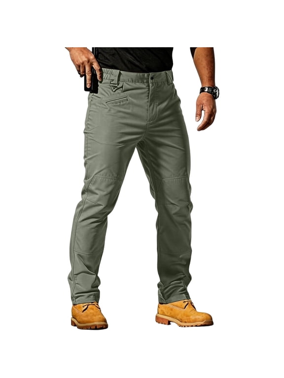 Mens Hiking Pants Ripstop Waterproof Work Pants Lightweight Fabric Durable Outdoor Pants Fishing Trousers with Multi Pockets(No Belt) Army Green XL