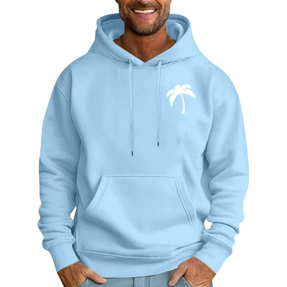 GrmtClth Mens Hoodie Casual Drawstring Hooded Sweatshirt Comfy Long Sleeve Pullover Tops 2025 Fall Oversized Outerwear with Kangaroo Pockets Light Blue L
