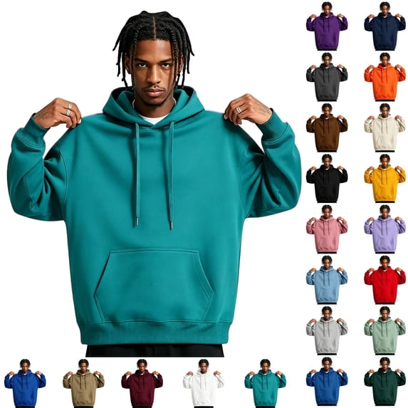 GrmtClth Mens Hoodie Casual Long Sleeve Pullover Soft Fleece Drawstring Hooded Sweatshirt with Front Pocket Solid Color Basic Daily Active Hoodies for Men Turquoise M