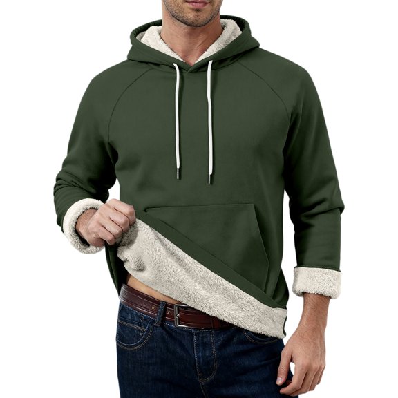 GrmtClth Mens Hoodie Fleece Lined Hooded Warm Sweatshirts Casual Long Sleeve Pullover Tops 2025 Fall Winter Comfy Outerwear with Pocket Army Green XXL