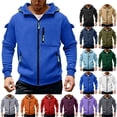 thumbnail image 1 of GrmtClth Mens Hoodie Full Zip Cargo Hooded Outerwear Long Sleeve Multi Zipper Storage Pockets Oversized Casual Sports Fall Winter Daily Top Blue XL, 1 of 5