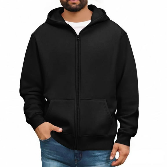 GrmtClth Mens Hoodie Loose Fit Zip Up Hooded Sweatshirt 2025 Winter Basic Long Sleeve Pullover Tops Soft Outerwear with Pockets Black XL