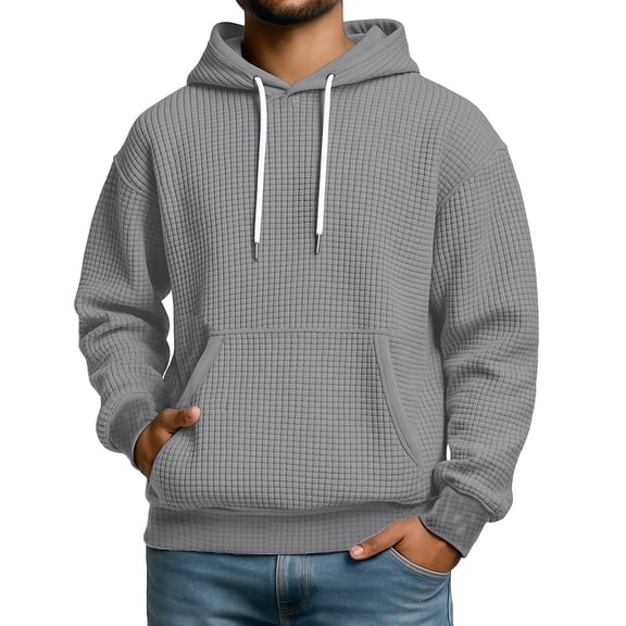 GrmtClth Mens Hoodies Casual Waffle Hooded Sweatshirt Cozy Fit Long Sleeve Hoodies Pullover with Pockets Gray XL