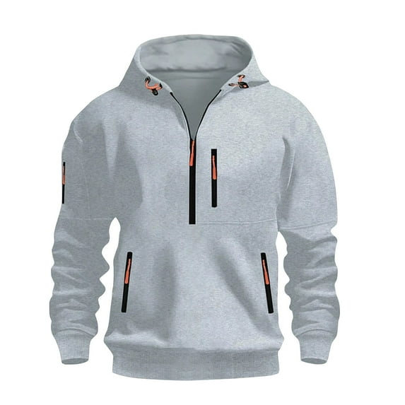 GrmtClth Mens Hoodies Half Zip Sweatshirt Vintage Long Sleeve Pullover Tops 2025 Fall Sports Drawstring Hooded Outerwear with Pockets Light Gray XL