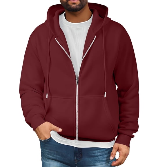 GrmtClth Mens Hoodies Loose Fit Full Zip Drawstring Hooded Sweatshirt 2025 Fall Casual Long Sleeve Pullover Tops Lightweight Outerwear with Pockets Deep Red XL