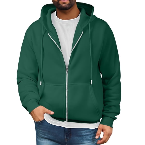 GrmtClth Mens Hoodies Loose Fit Zip Up Drawstring Hooded Sweatshirt Fall Fashion Long Sleeve Pullover Tops Soft Outerwear with Pockets Dark Green L