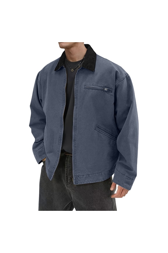 Mens Jackets Stylish Full Zip Long Sleeve Depot Jacket Casual Baggy Workwear with Pockets Blue L