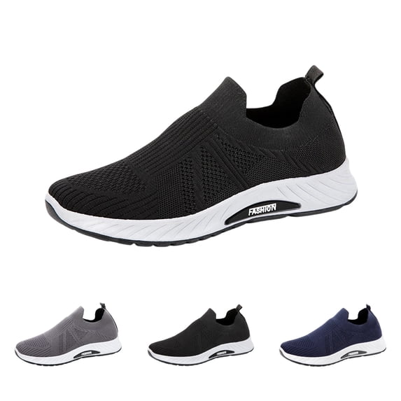 GrmtClth Mens Knit Sock Slip‑On Sneakers Hollow Breathable Mesh Upper Shock‑Absorbing Sole Outdoor Travel Casual Athletic Shoes