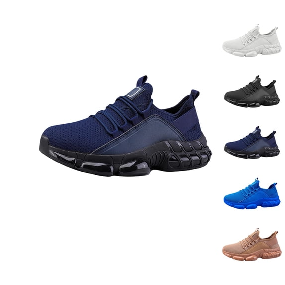 GrmtClth Mens Lace‑Up Air‑Bubble Safety Work Sneakers Soft Mesh Surface Non‑Slip Outsole Industrial Building‑Site Footwear