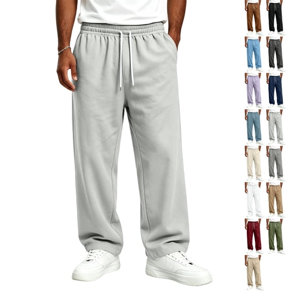 GrmtClth Mens Lightweight Baggy Lounge Sweatpants Barrel Wide Leg Cut Adjustable Elastic Drawstring Waist Convenient Side Pocket Casual Athletic Pants Light Gray XL