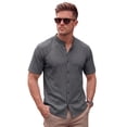 thumbnail image 1 of GrmtClth Mens Lightweight Waffle Knit Henley Shirt Casual Stand Collar Short Sleeve Full Button Placket Top Ribbed Textured Knit Breathable Solid Color Summer Daily Wear Tees Gray S, 1 of 9