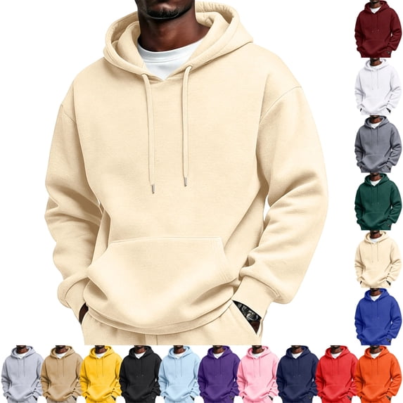 GrmtClth Mens Lined Hoodie Pullover Drawstring Pocket Winter Warm | Cozy pullover, adjustable drawstring hood, kangaroo pocket, regular fit, machine wash Beige M