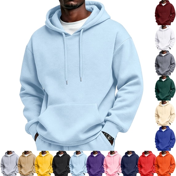 GrmtClth Men's Hoodies Lined Sweatshirts | Fall Winter Hooded Collar Drawstring Pullover With Pocket for Workout Gym Light Blue S