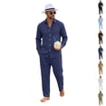 thumbnail image 1 of GrmtClth Mens Linen 2 Piece Beach Outfit Sets Cuban Collar Long Sleeve Button Front Shirt Relax Fit Drawstring Waist Trousers Multi Color Lightweight Travel Wear Navy 2XL, 1 of 7