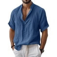 thumbnail image 1 of GrmtClth Mens Linen Shirt Short Sleeve Henley Shirts Summer Beach Casual Hippie Shirt Button Lightweight Collarless Tee Top Navy XL, 1 of 7
