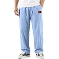 thumbnail image 1 of GrmtClth Mens Linen Straight Leg Pants Drawstring Elastic Waist Lightweight Breathable Casual Summer Trousers with Pockets Light Blue 3XL, 1 of 3