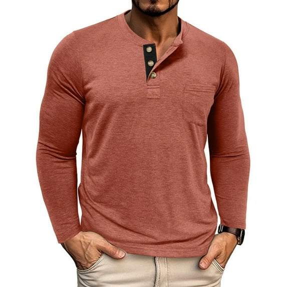 GrmtClth Mens Long Sleeve Henley Shirt Cotton Blend Loose Fit T-Shirt Lightweight Fashion Button Basic Top Shirts 2025 Fall Orange XL