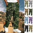 thumbnail image 1 of GrmtClth Mens Loose Fit Camo Cargo Trousers All Over Camo Print Multi Utility Pockets Drawstring Elastic Waist Street Casual Pants Green XL, 1 of 8