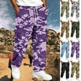 thumbnail image 1 of GrmtClth Mens Loose Fit Camo Cargo Trousers All Over Camo Print Multi Utility Pockets Drawstring Elastic Waist Street Casual Pants Purple XL, 1 of 8