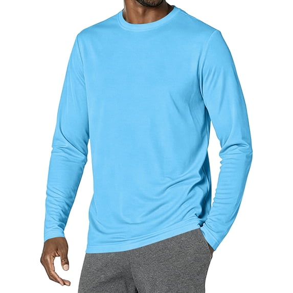 GrmtClth Mens Minimalist Solid Crew Neck Casual Pullover Shirts, Long Sleeve Loose Fit Office Daily Athletic Layering Tops Sky Blue 2XL