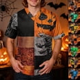 thumbnail image 1 of GrmtClth Mens Novelty Halloween Medical Scrub Tops Short Sleeve Retro Plaid Spliced Pumpkin Graphic Regular Fit Soft Comfortable Holiday Nursing Uniform Outfit Shirts Saffron 2XL, 1 of 7