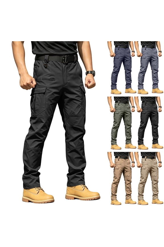Mens Outdoor Hiking Cargo Pants Ripstop Wear Resistant Stretch Flex Waist Multi Functional Pocket Straight Leg Work Trousers Black S