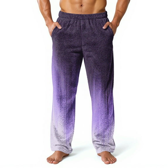 GrmtClth Mens Pajama Pants Comfort Soft Fluffy Fleece Flannel Night Pants Winter Warm Lounge Comfy Pj Bottoms with Pockets Purple M