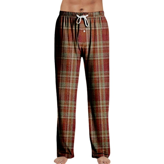 GrmtClth Mens Pajama Pants Cozy Soft Casual Buffalo Plaid Lounge Pants Relaxed Fit Drawstring Pjs Bottoms with Pockets&button Fly Red L